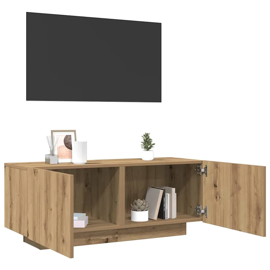 Meuble TV chêne artisanal 100x35x40 cm bois d'ingénierie - 3