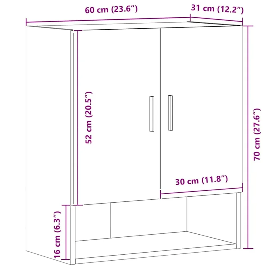 Armoire murale chêne artisanal 60x31x70 cm bois d'ingénierie - 11