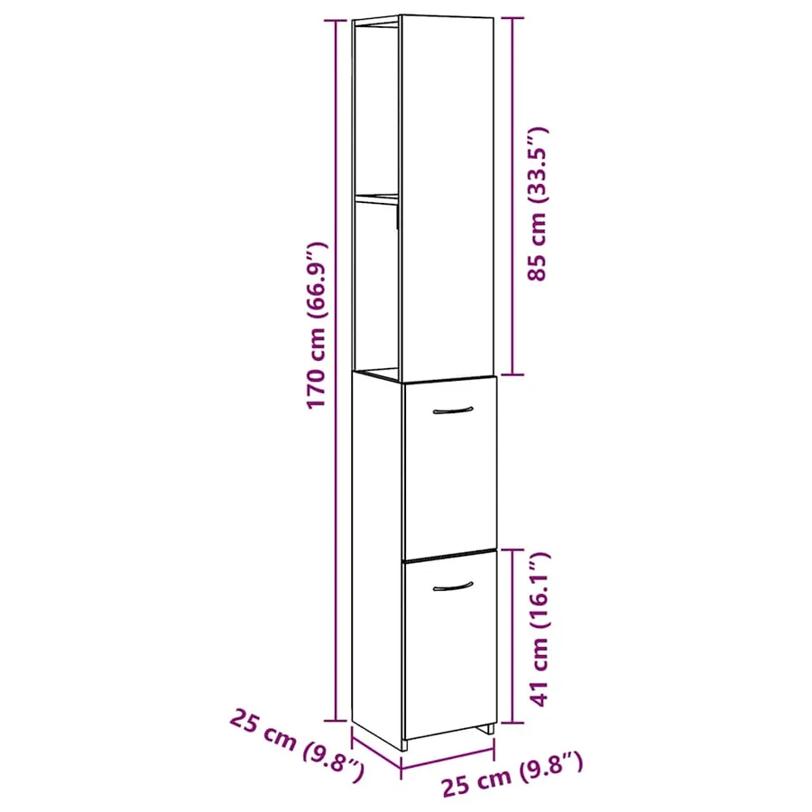 Armoire de salle de bain chêne artisanal 25x25x170 cm - 10