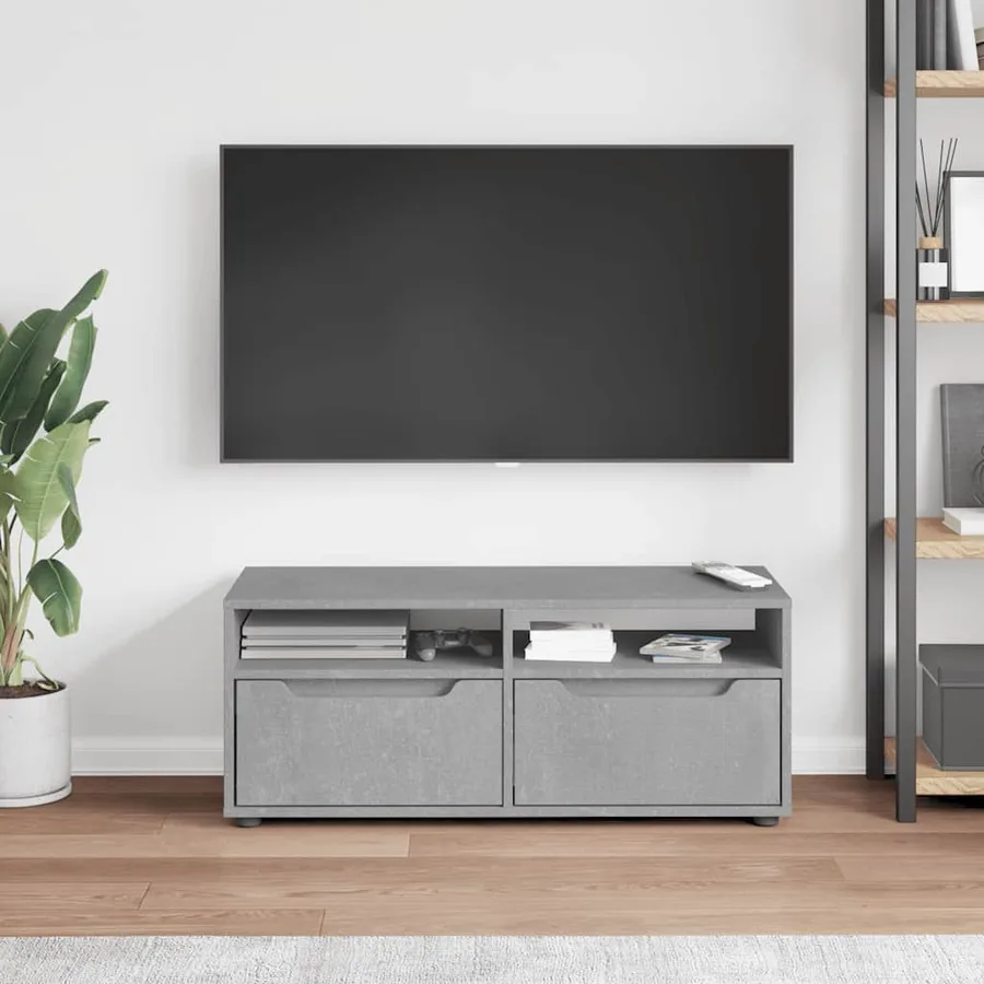 Meuble TV VISNES gris béton 100x40x38 cm bois d'ingénierie - 3