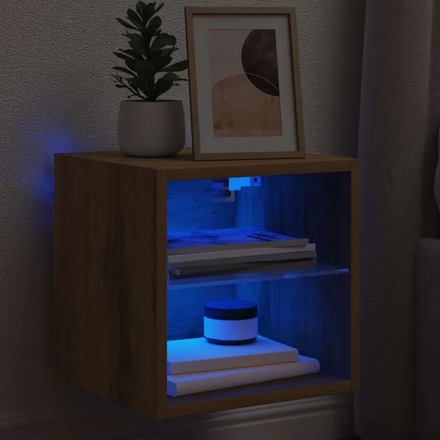 Meuble TV mural avec lumières LED chêne artisanal 30x28,5x30 cm - 5