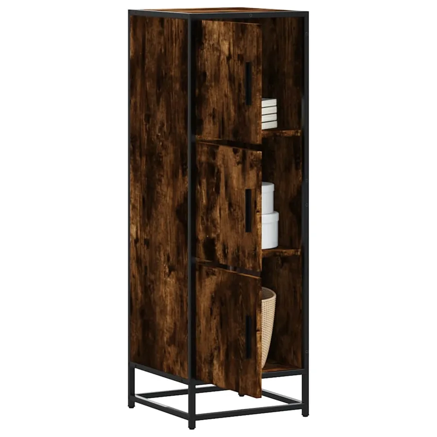 Buffet haut chêne fumé 35,5x35x106,5 cm bois d'ingénierie métal