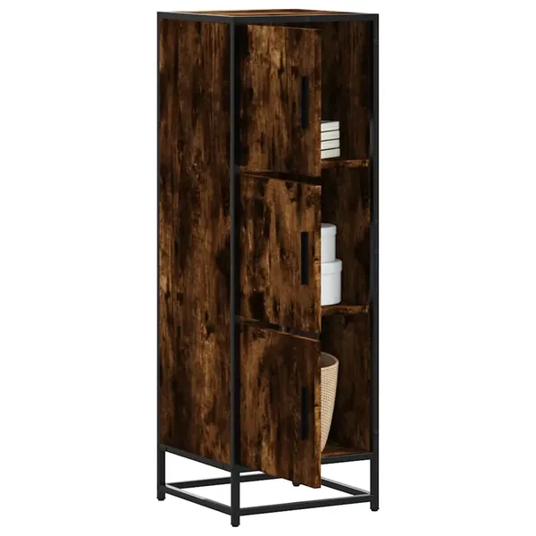 Buffet haut chêne fumé 35,5x35x106,5 cm bois d'ingénierie métal
