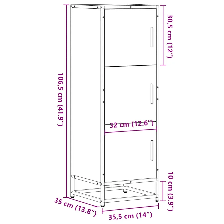 Buffet haut chêne fumé 35,5x35x106,5 cm bois d'ingénierie métal - 11