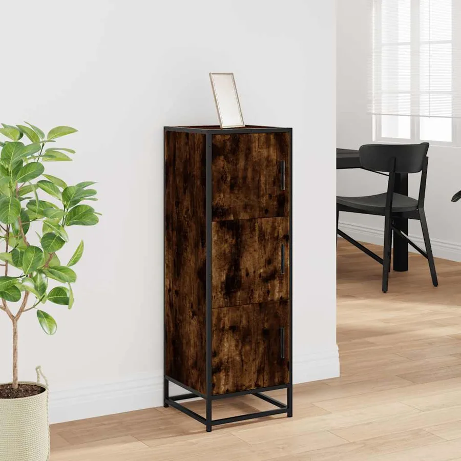 Buffet haut chêne fumé 35,5x35x106,5 cm bois d'ingénierie métal - 3