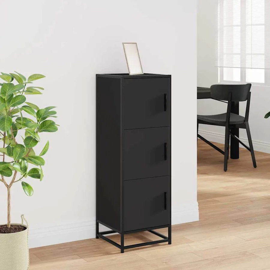 Buffet haut noir 35,5x35x106,5 cm bois d'ingénierie et métal - 3