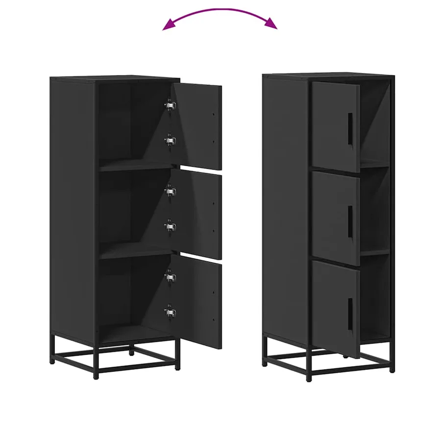 Buffet haut noir 35,5x35x106,5 cm bois d'ingénierie et métal - 7