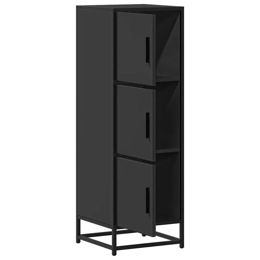 Buffet haut noir 35,5x35x106,5 cm bois d'ingénierie et métal - 8