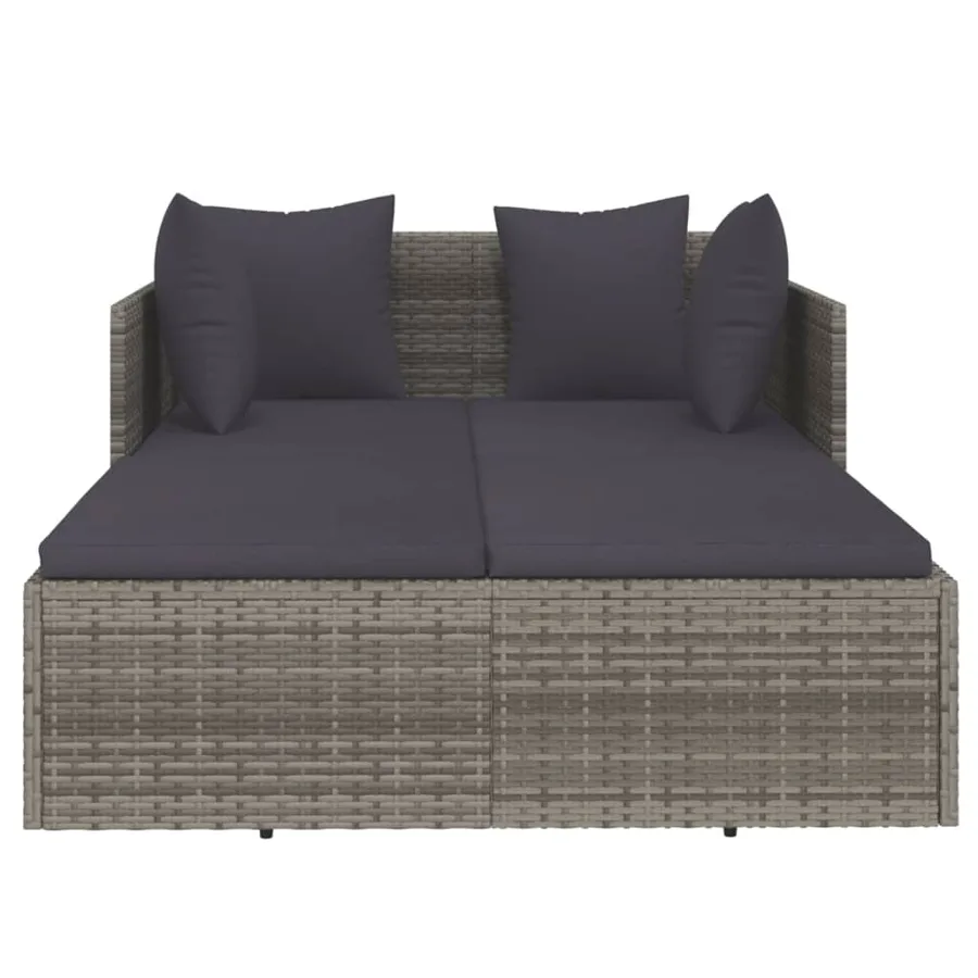 Chaise longue avec coussins gris 182x118x63 cm résine tressée - 3