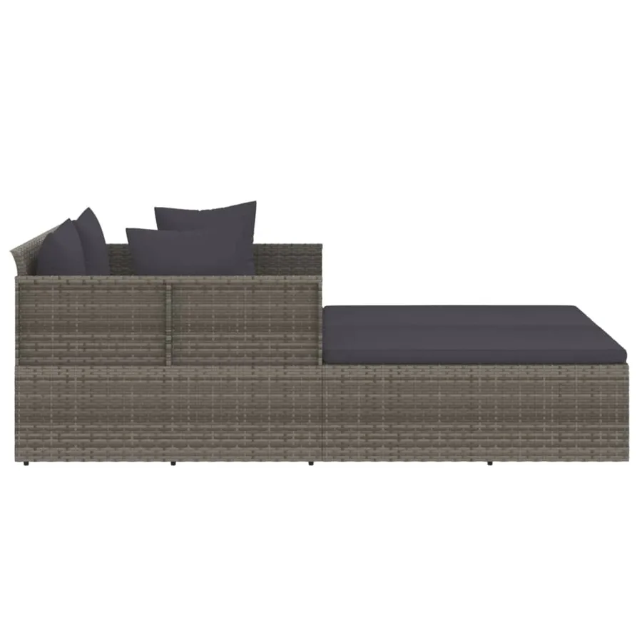 Chaise longue avec coussins gris 182x118x63 cm résine tressée - 4