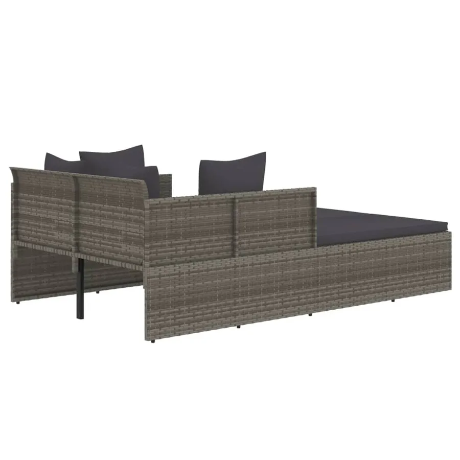 Chaise longue avec coussins gris 182x118x63 cm résine tressée - 5