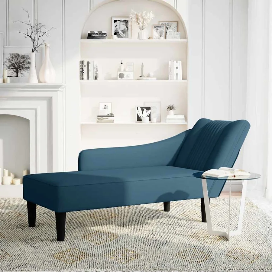 Fauteuil long avec accoudoir droit bleu velours - 2