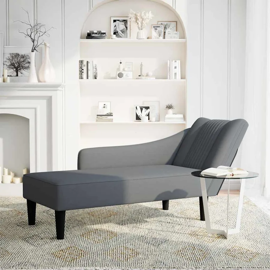 Fauteuil long avec accoudoir droit gris foncé velours - 2
