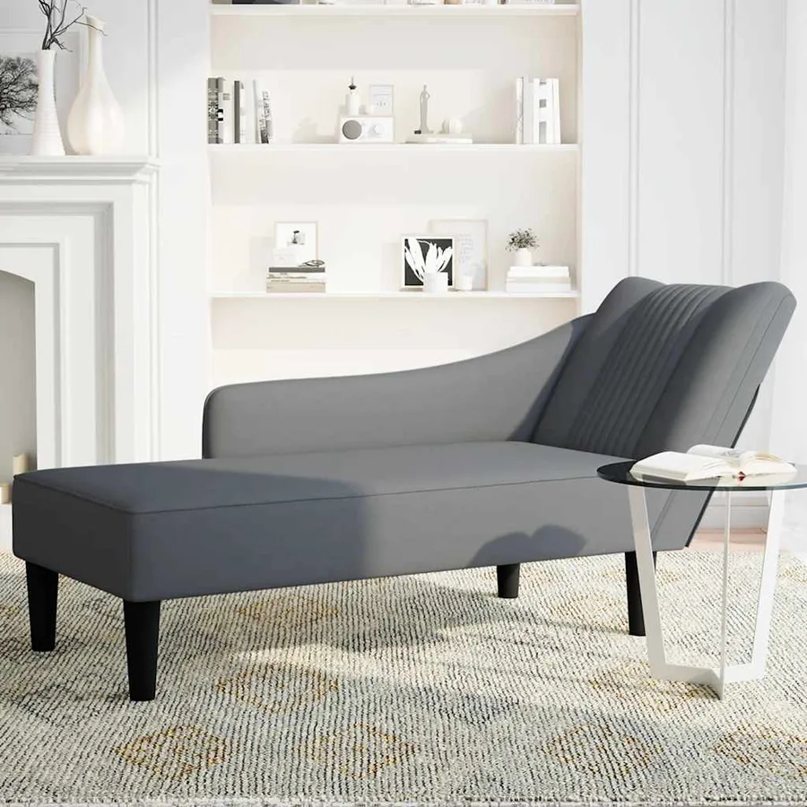 Fauteuil long avec accoudoir droit gris foncé velours - 3