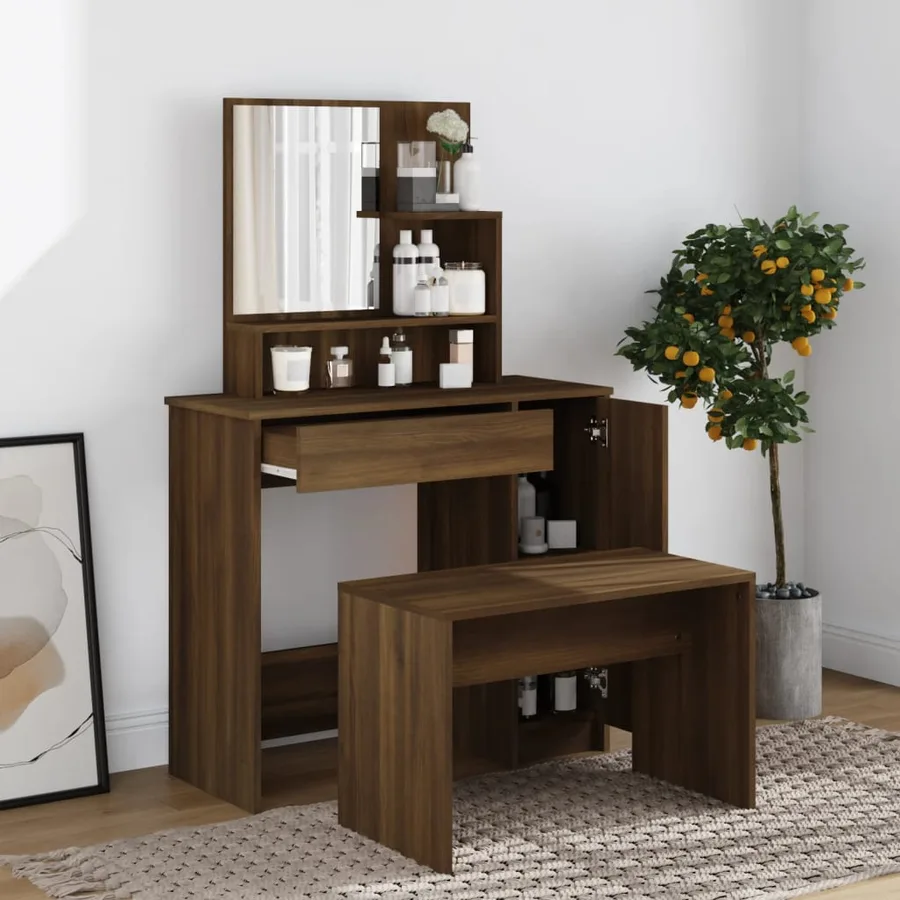 Coiffeuse avec miroir Chêne marron 86,5x35x136 cm - 3