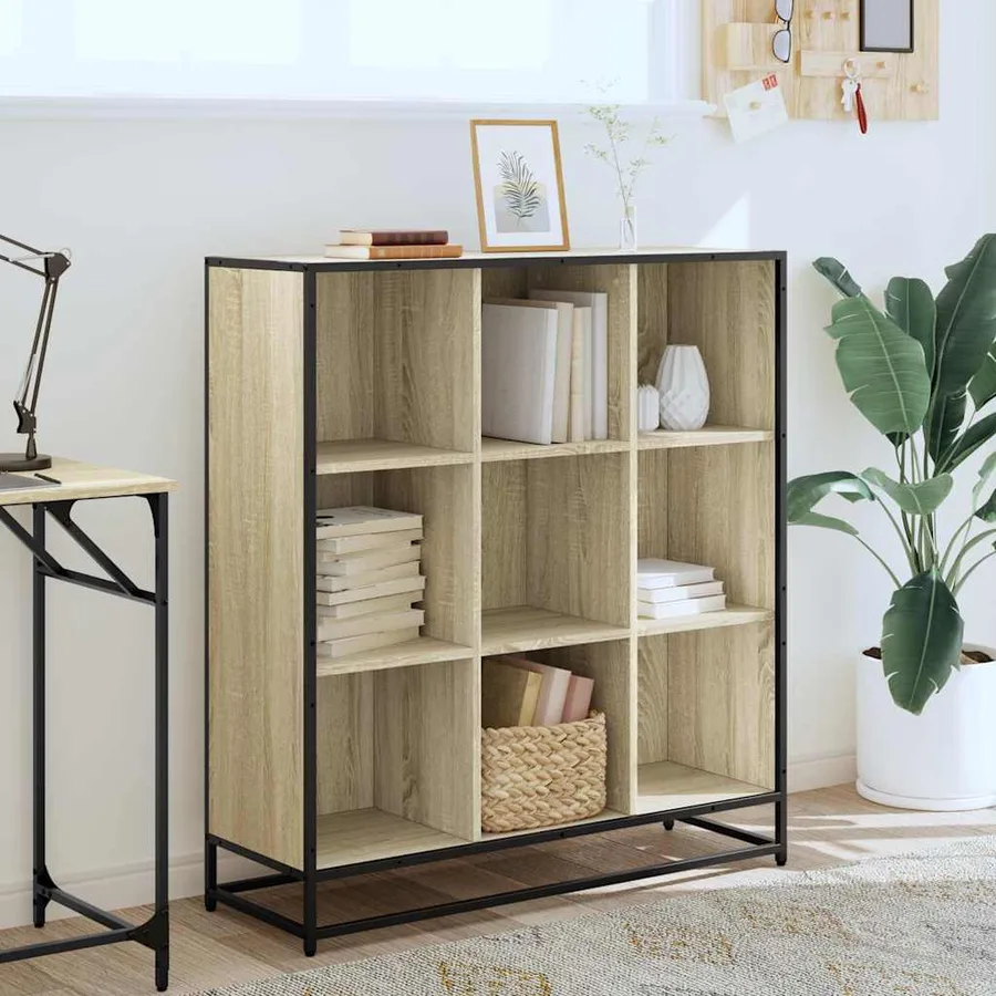 Bibliothèque chêne sonoma 97,5x33x107,5cm bois ingénierie métal - 3