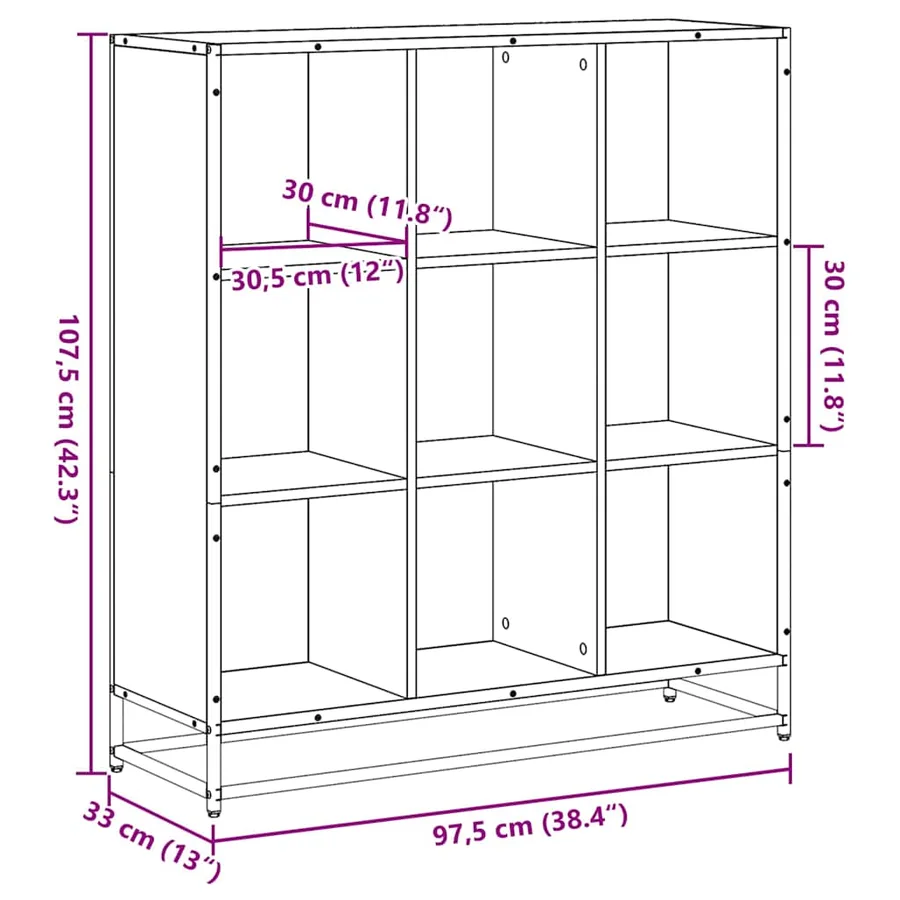 Bibliothèque chêne sonoma 97,5x33x107,5cm bois ingénierie métal - 9