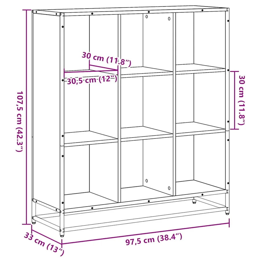 Bibliothèque sonoma gris 97,5x33x107,5 cm bois ingénierie métal - 9