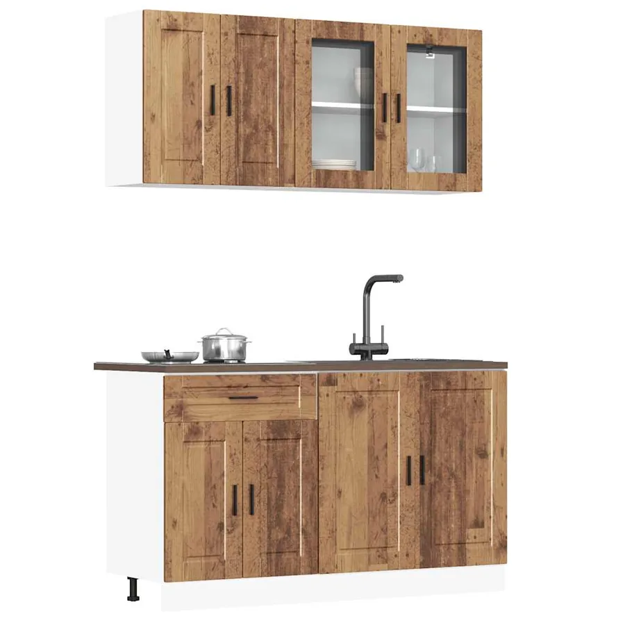 Ensemble de 4 armoires de cuisine "Porto" en bois d'ingénierie vieilli