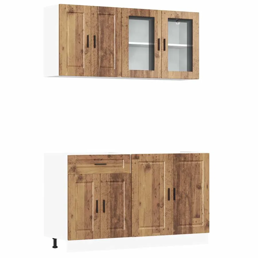 Ensemble de 4 armoires de cuisine "Porto" en bois d'ingénierie vieilli - 2