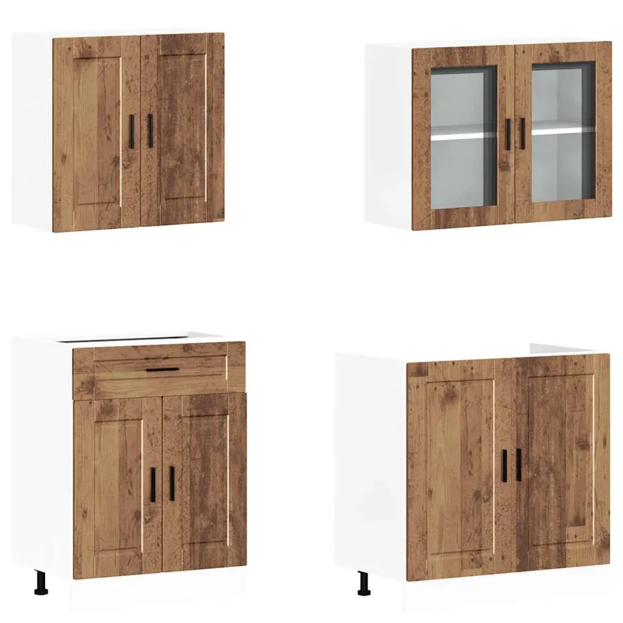 Ensemble de 4 armoires de cuisine "Porto" en bois d'ingénierie vieilli - 4