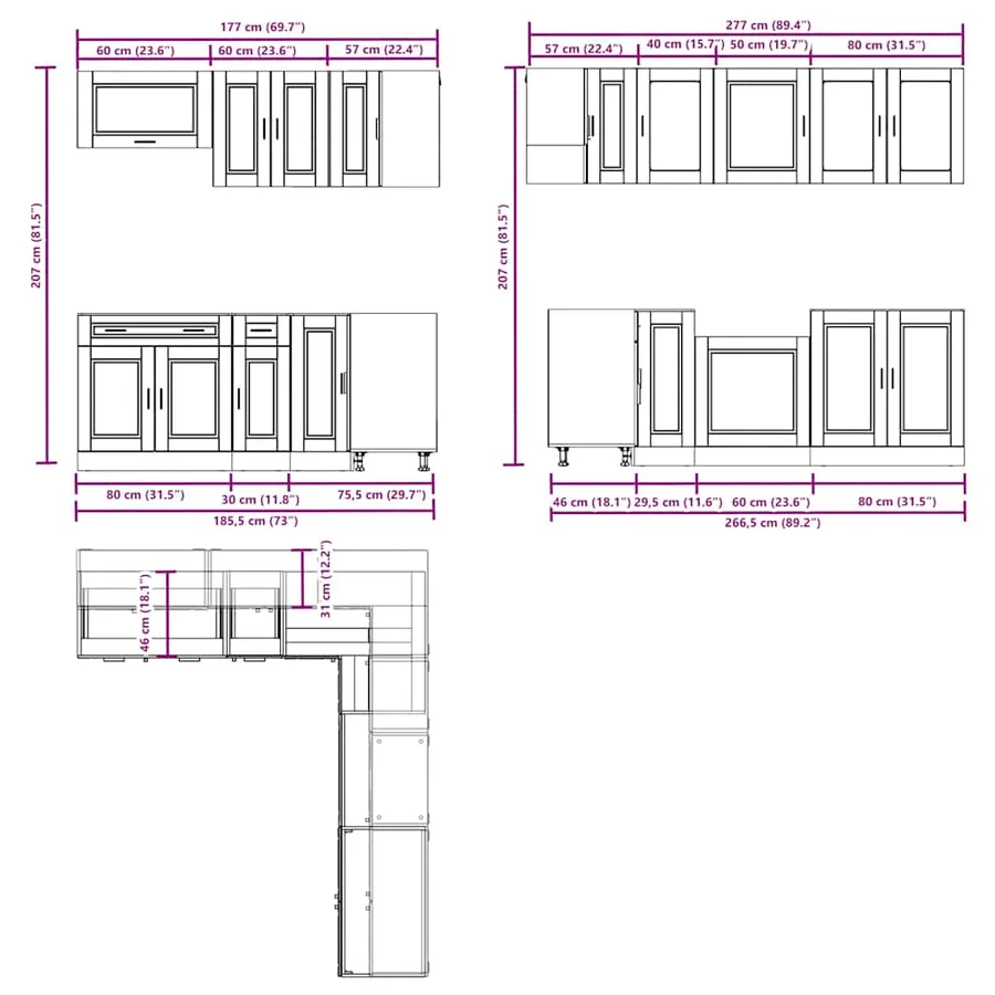 Ensemble d'armoires de cuisine 11 pcs Porto bois d'ingénierie - 8