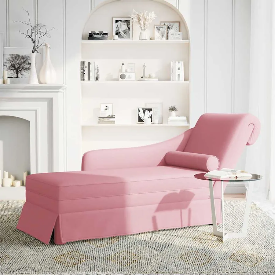 Fauteuil long avec traversin et accoudoir droit rose velours - 2