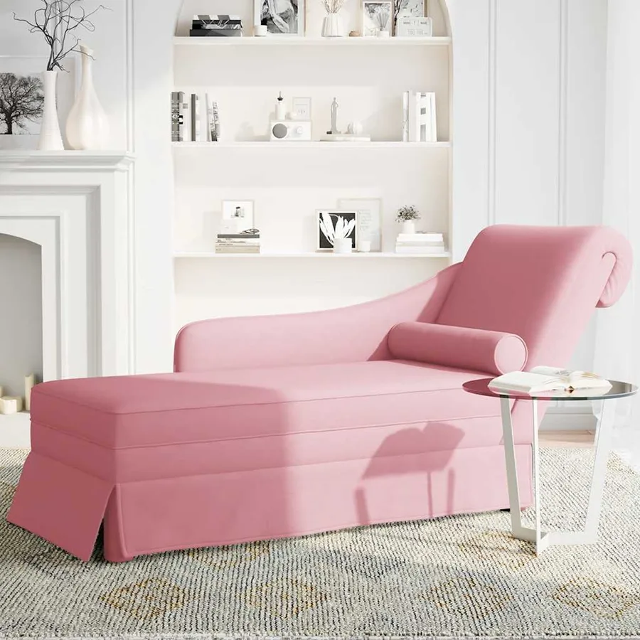Fauteuil long avec traversin et accoudoir droit rose velours - 3