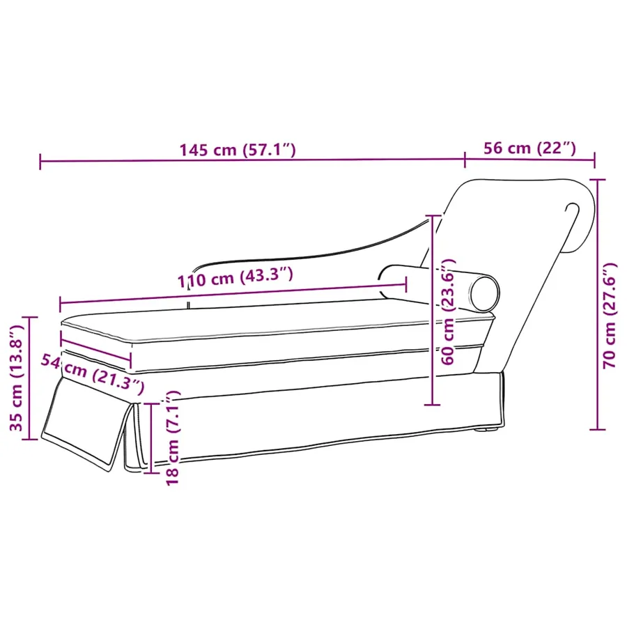 Fauteuil long avec traversin et accoudoir droit rose velours - 9