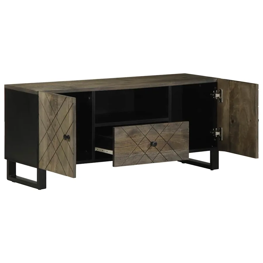 Meuble TV noir 105x33x46 cm bois massif de manguier - 2