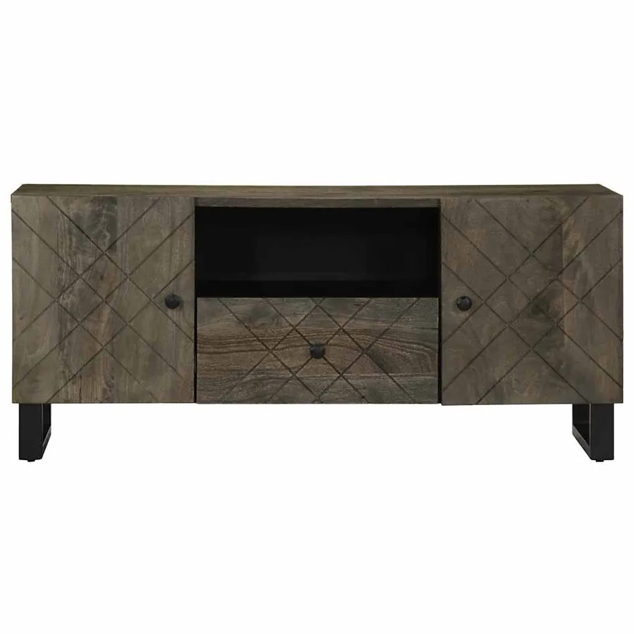 Meuble TV noir 105x33x46 cm bois massif de manguier - 3