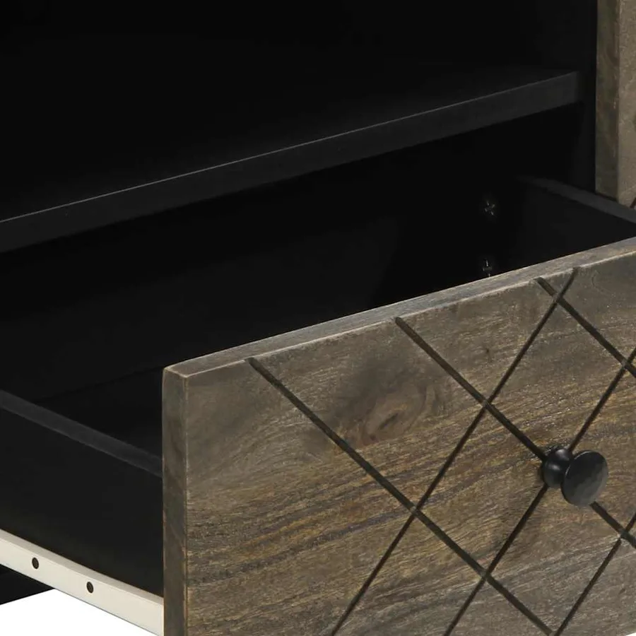 Meuble TV noir 105x33x46 cm bois massif de manguier - 8