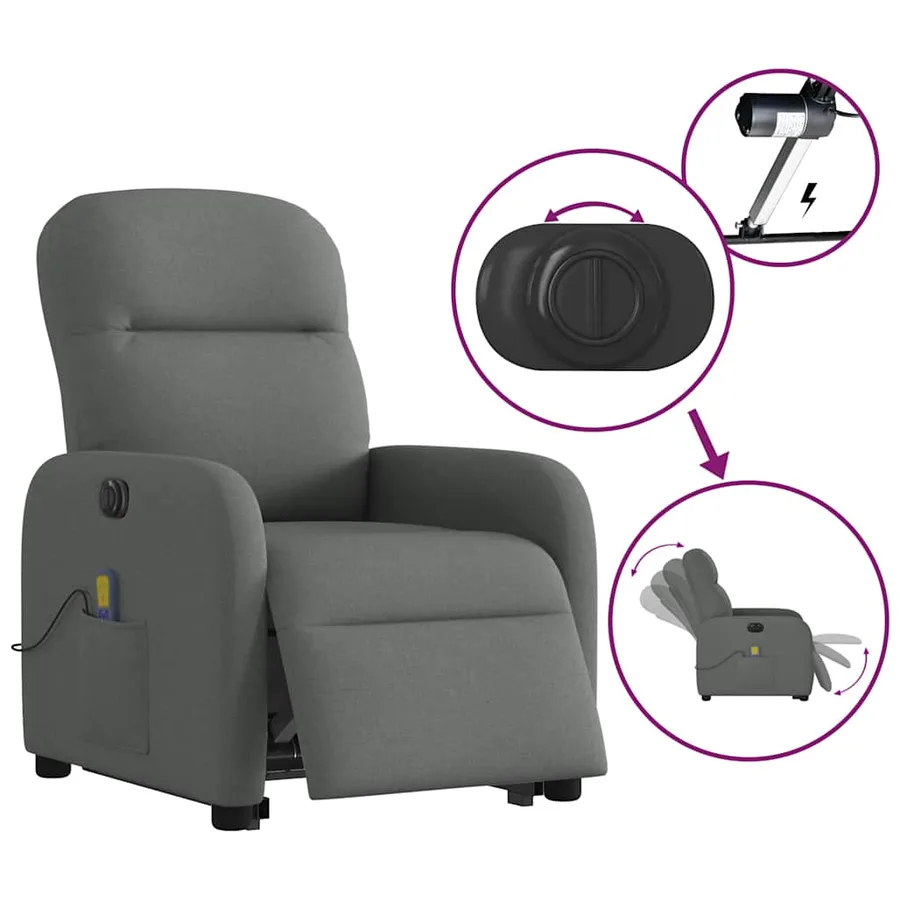 Fauteuil inclinable de massage électrique Gris foncé Tissu - 10