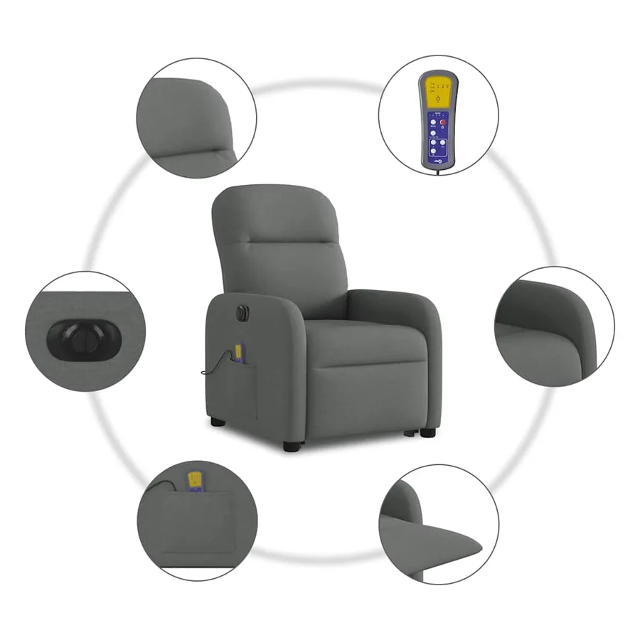 Fauteuil inclinable de massage électrique Gris foncé Tissu - 11
