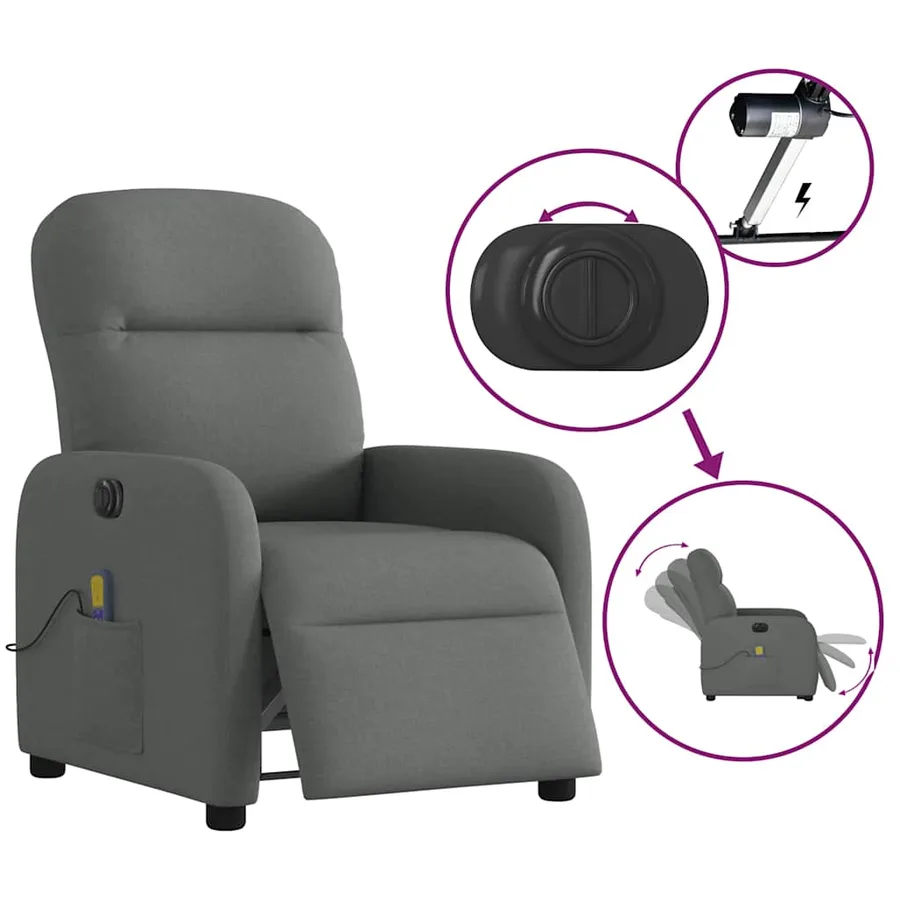 Fauteuil inclinable de massage électrique gris foncé tissu - 10