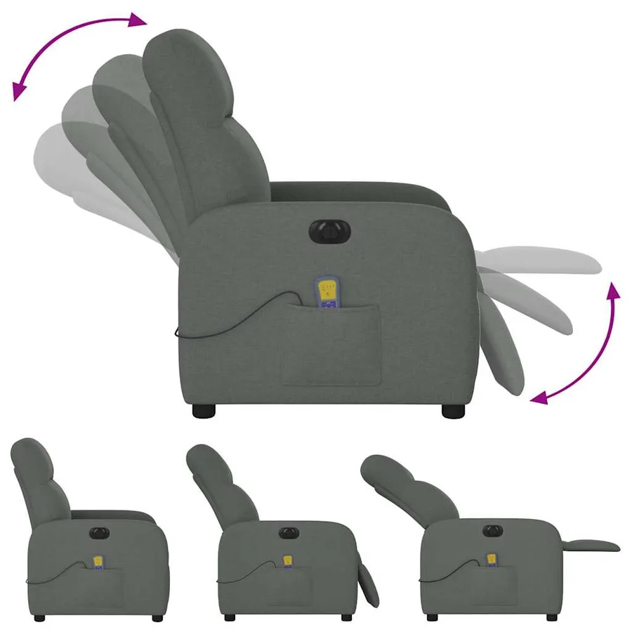 Fauteuil inclinable de massage électrique gris foncé tissu - 9