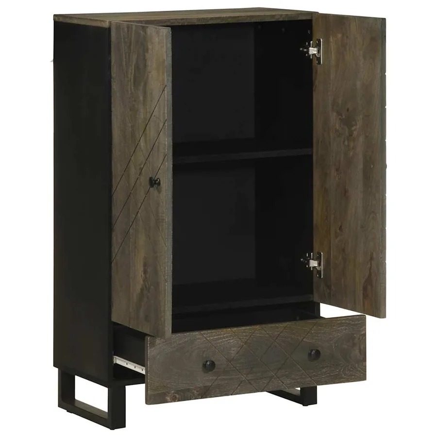 Buffet noir 60x33x100 cm bois de manguier massif - 2