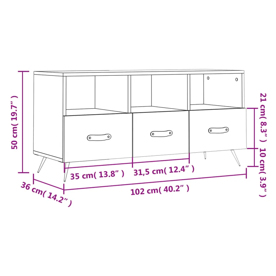 Meuble TV chêne fumé 102x36x50 cm bois d'ingénierie - 12