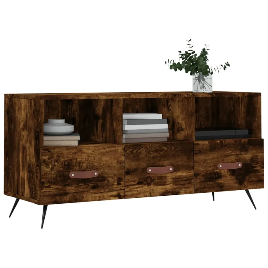 Meuble TV chêne fumé 102x36x50 cm bois d'ingénierie - 3