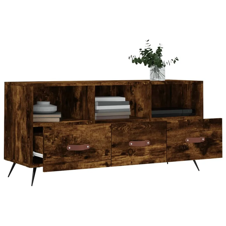 Meuble TV chêne fumé 102x36x50 cm bois d'ingénierie - 4