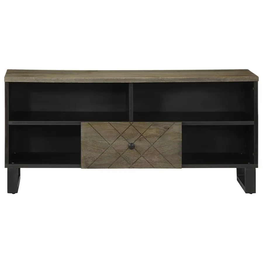 Meuble TV noir 100x33x46 cm bois massif de manguier - 3