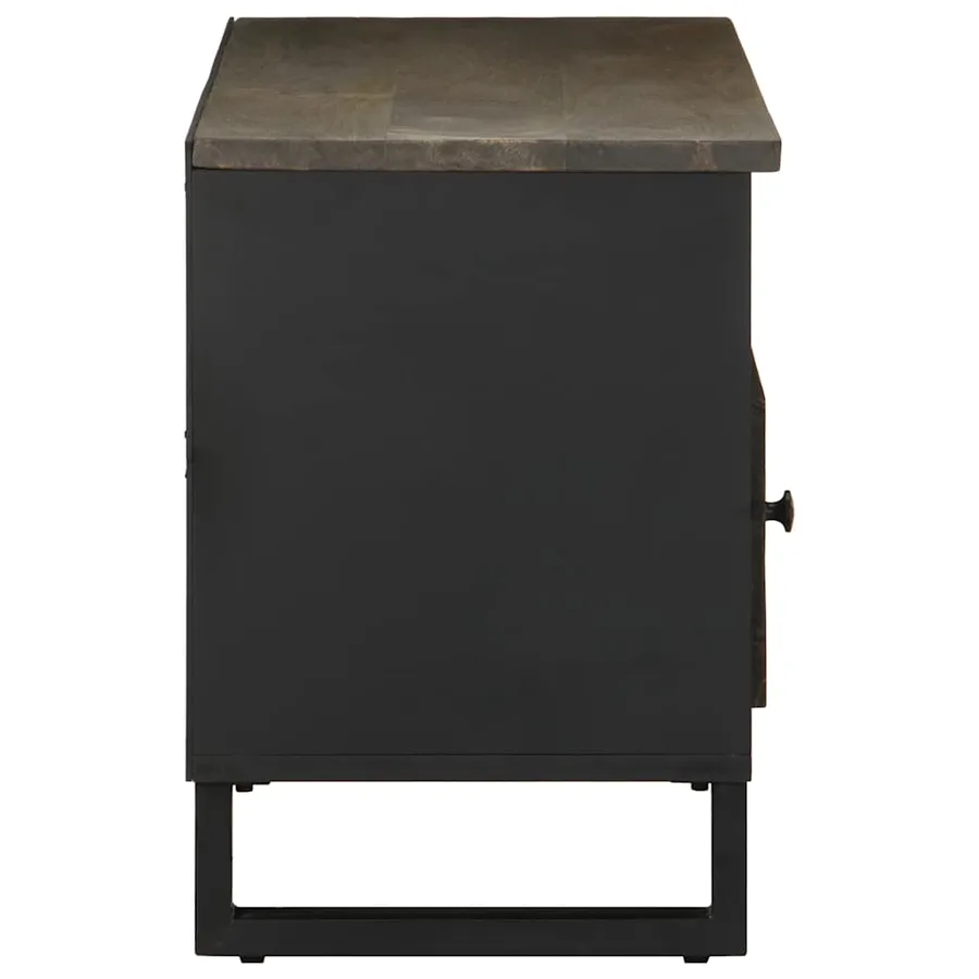Meuble TV noir 100x33x46 cm bois massif de manguier - 4