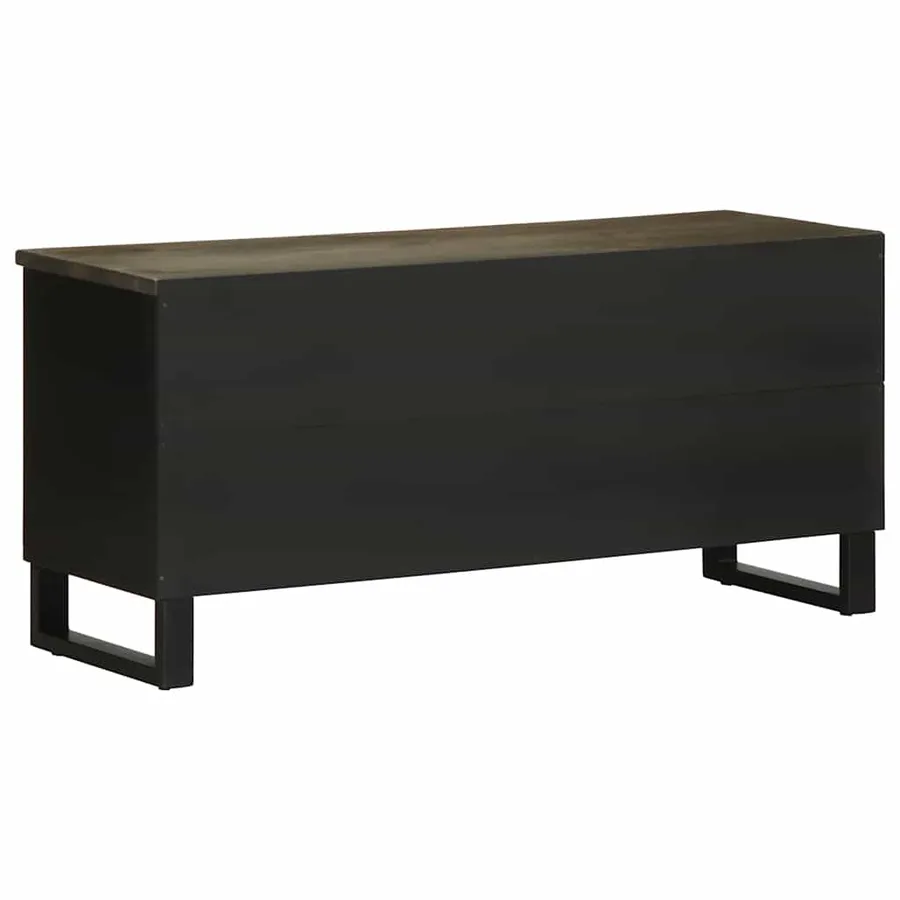 Meuble TV noir 100x33x46 cm bois massif de manguier - 5