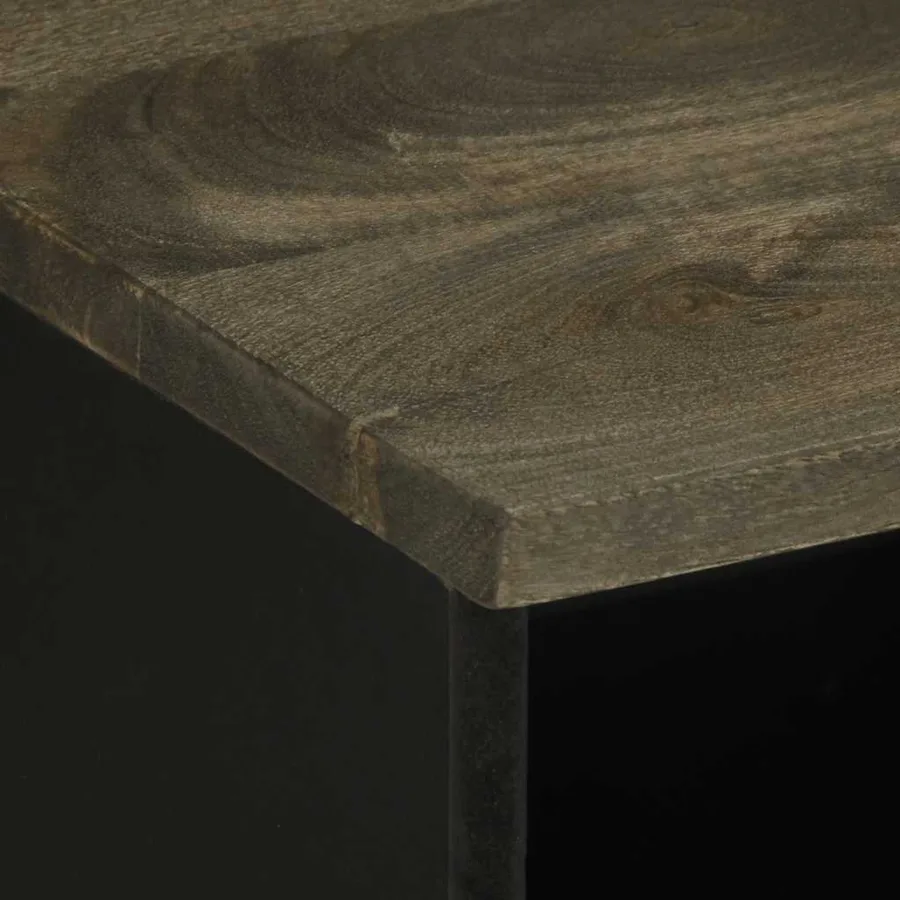 Meuble TV noir 100x33x46 cm bois massif de manguier - 6