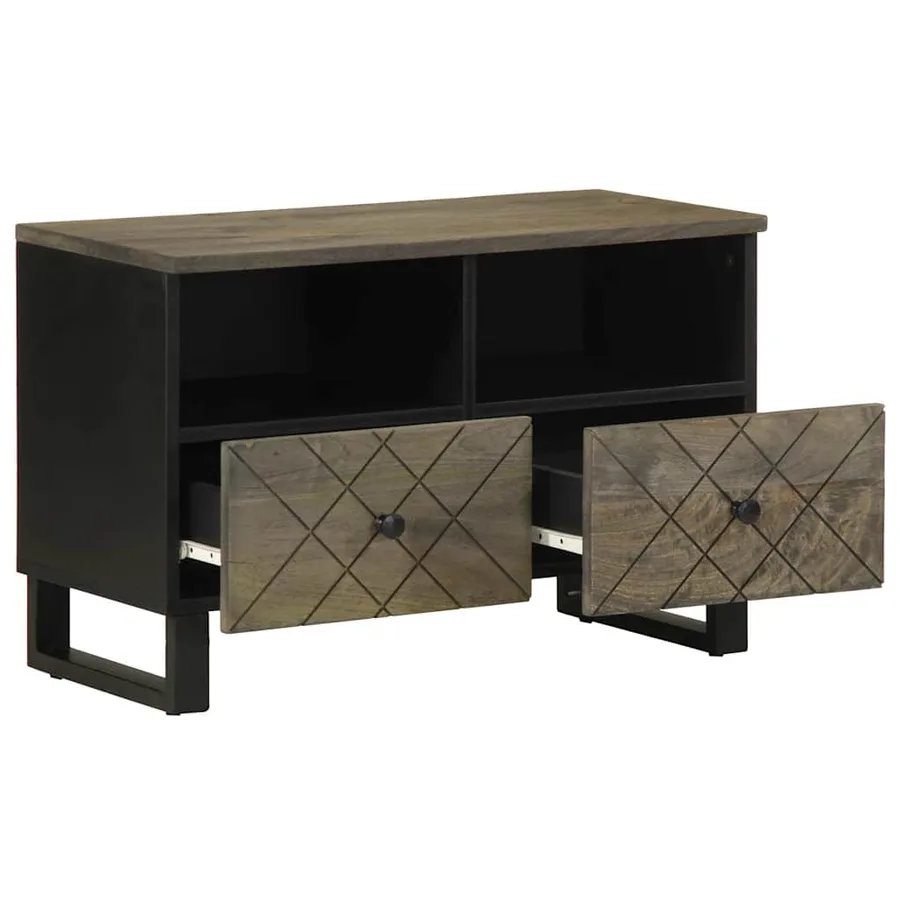 Meuble TV noir 70x33x46 cm bois massif de manguier - 2