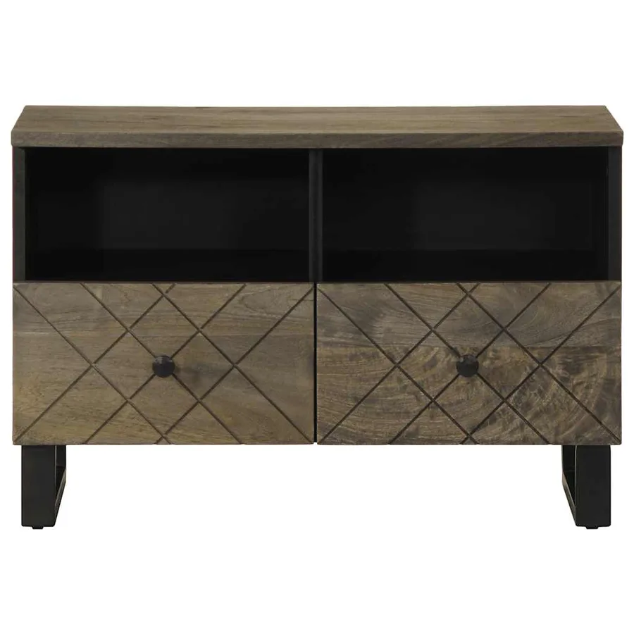 Meuble TV noir 70x33x46 cm bois massif de manguier - 3