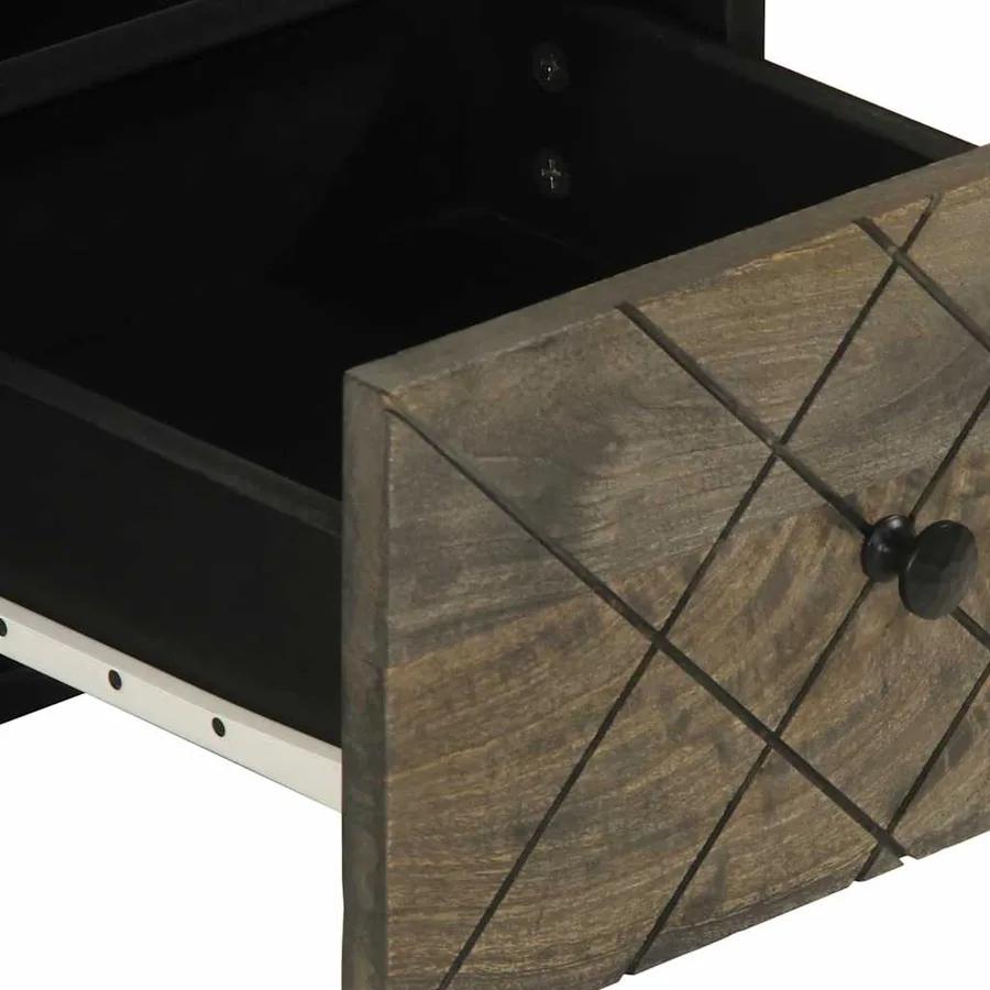 Meuble TV noir 70x33x46 cm bois massif de manguier - 7