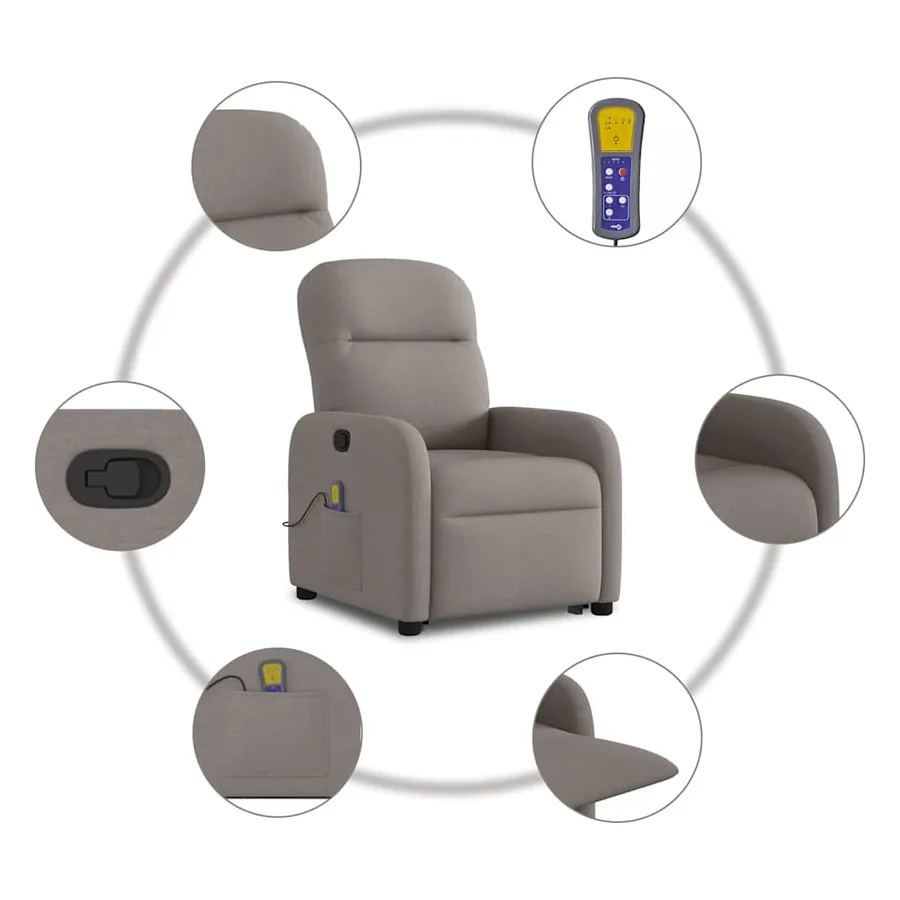 Fauteuil inclinable de massage Taupe Tissu - 10
