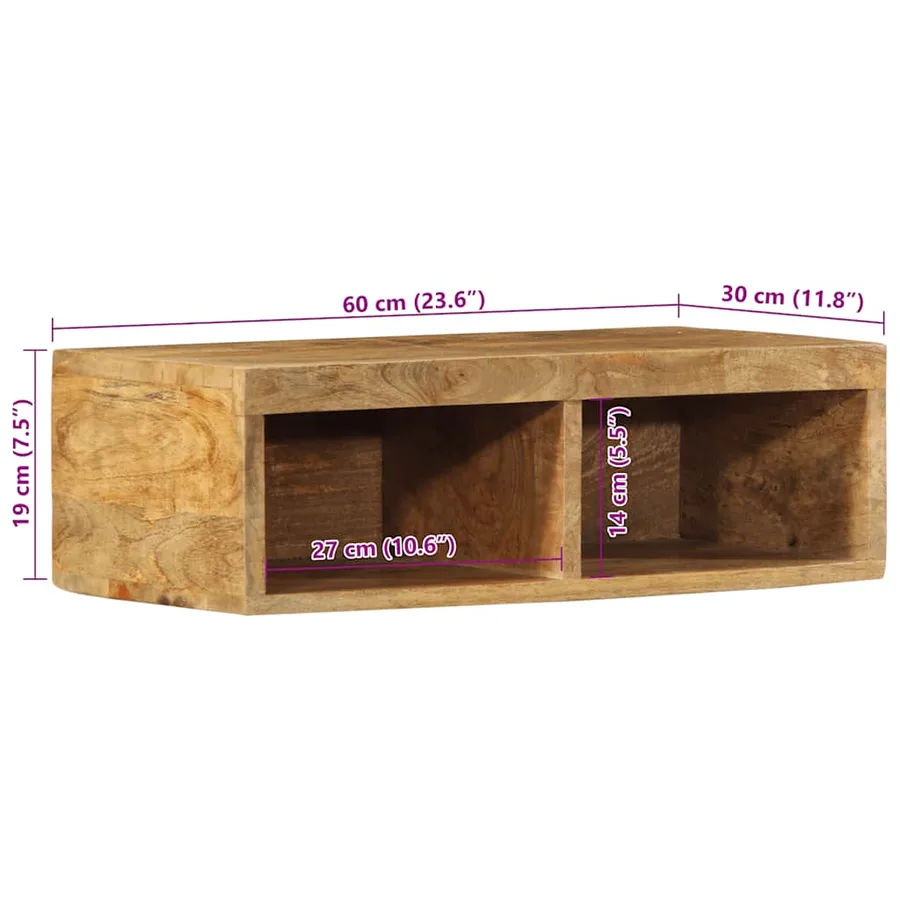 Meuble TV mural 60x30x19 cm bois massif de manguier brut - 11