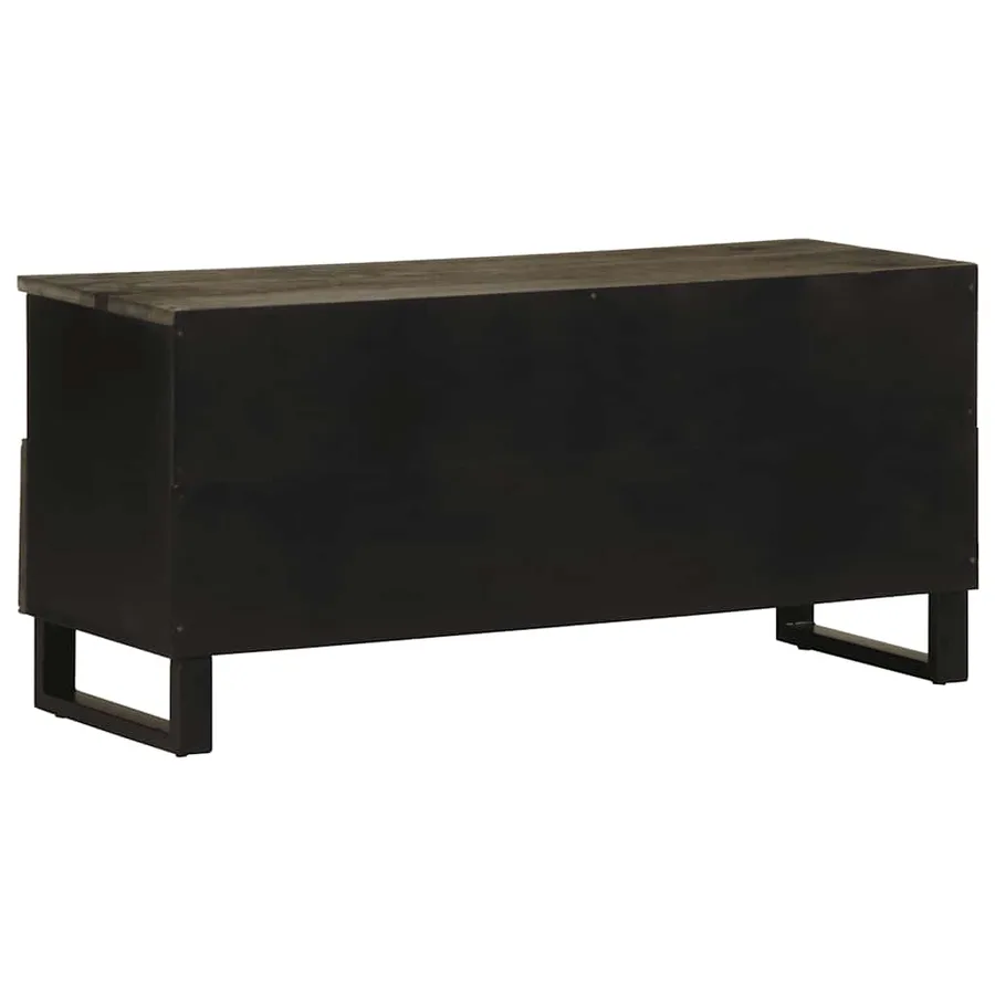 Meuble TV noir 100x33x46 cm bois massif de manguier - 5
